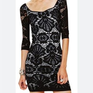 XS S Free People Medallion Bodycon Crochet Dress black and white